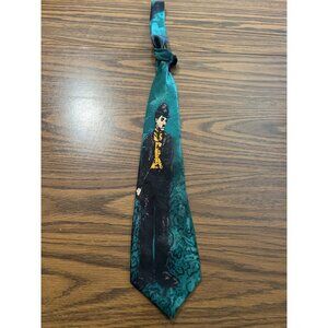Dimoda hand made forest green neck tie with Charlie Chaplin